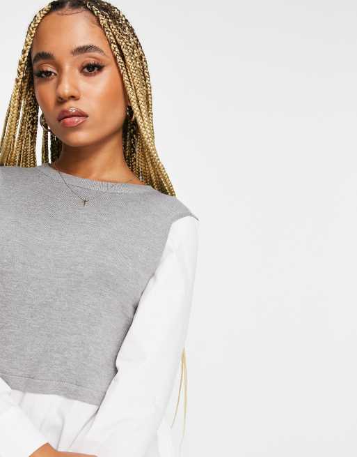 QED London 2-in-1 knitted vest with shirt underlay in grey, 2 of 4