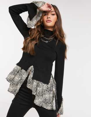 Qed London 2 In 1 Pullover Mit Unterlegter Bluse In Schwarz Asos