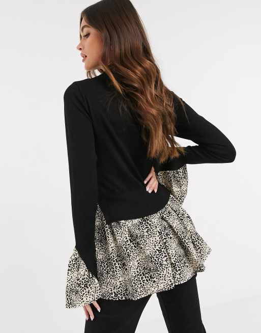 Qed London 2 In 1 Pullover Mit Unterlegter Bluse In Schwarz Asos