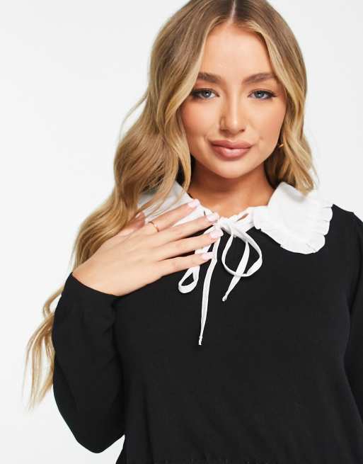 QED London 2 in 1 shirt jumper with collar in black ASOS