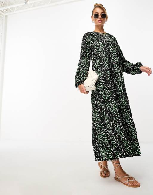 QED London - A-lijn midi-jurk met raglanmouwen, stroken en bloemenprint in multi
