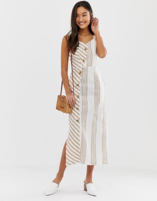 asymmetrical button front midi dress