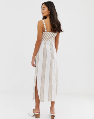 stripe button front midi dress