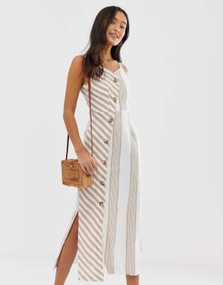 striped button front midi dress