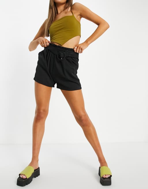 QED London belted waist shorts in black