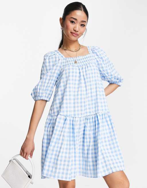 QED London - Blå smock-minikjole i gingham