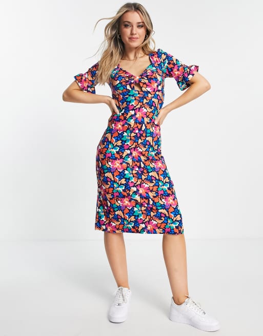 QED London bow front midi dress in bold floral print, 4 of 4