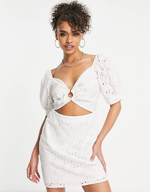 QED London broderie cut out mini dress in white