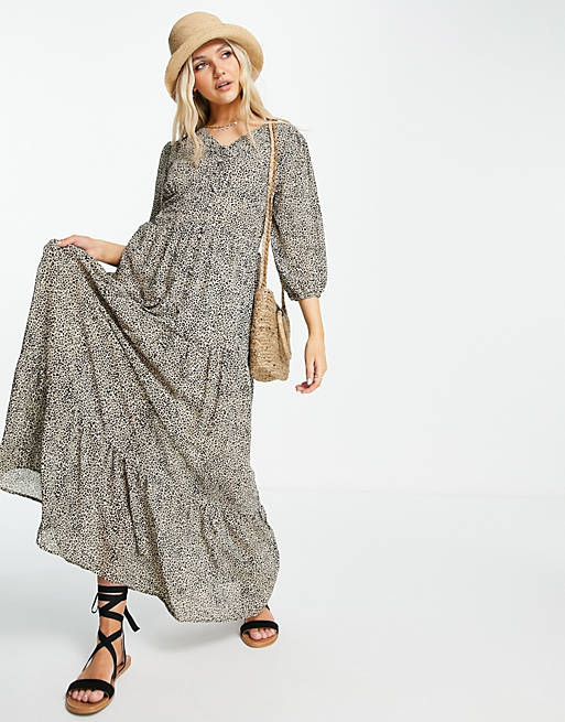 QED London button front maxi dress in leopard print