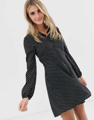 black and white polka dot shirt dress