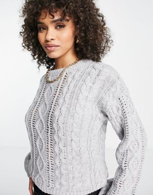 QED London cable knit jumper in grey