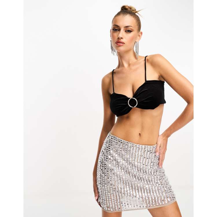 QED London cami bralette with diamante buckle in black - part of a set