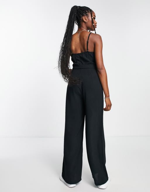 QED London cami strap button front jumpsuit in black, 2 of 4