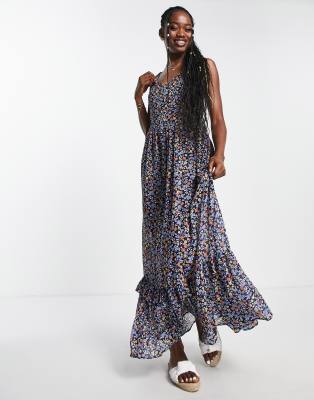 QED London QED London cami strap maxi dress in floral print-Multi