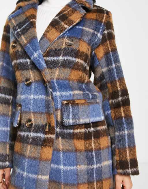 QED London - Cappotto doppiopetto taglio lungo blu a quadri, 4 di 4