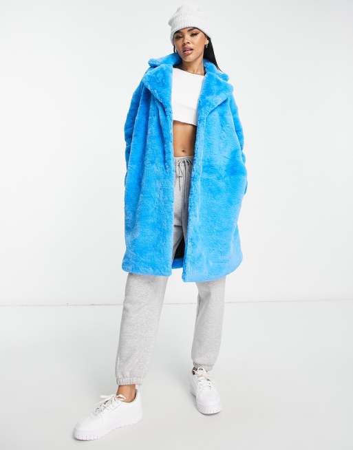 QED London - Cappotto in pelliccia sintetica blu