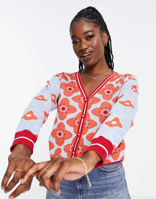 QED London QED London cardigan in bold floral print-Multi