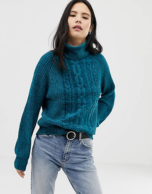 QED London chenille chunky cable balloon sleeve sweater