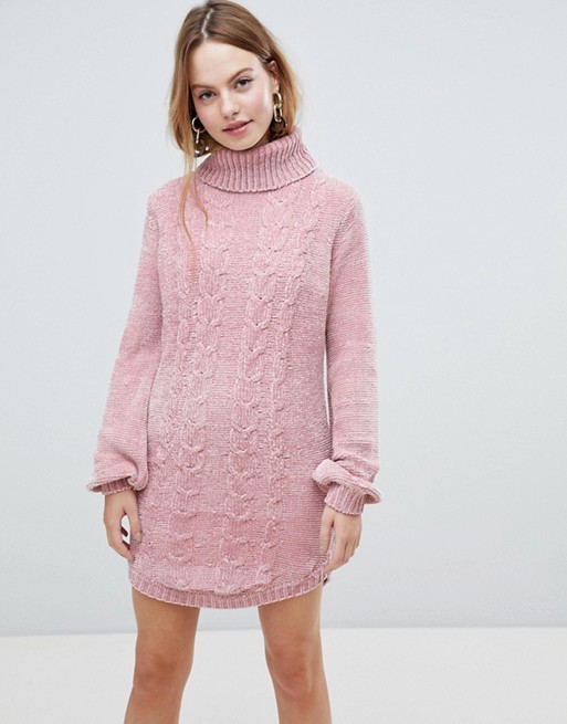 QED London Chunky Cable Knit Jumper Dress With Roll Neck | ASOS