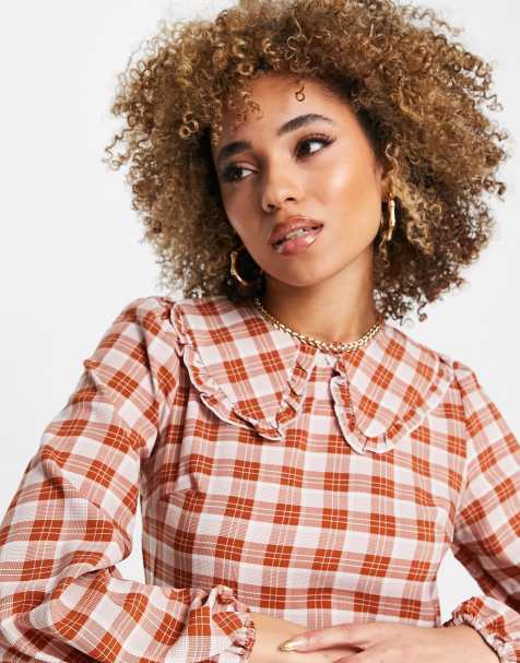 QED London collared midi smock dress in gingham print - view 1