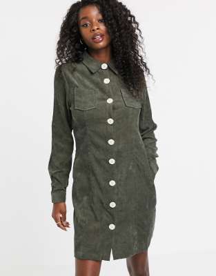 khaki button front dress