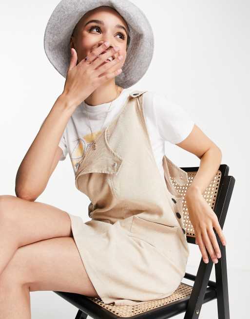 QED London cord dungaree dress in stone