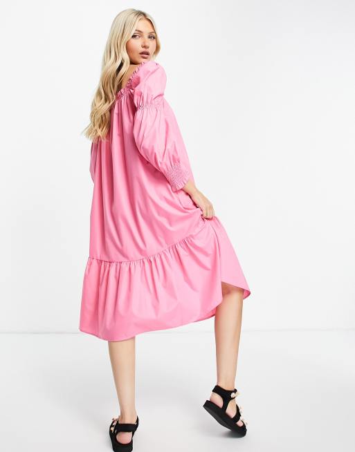 QED London cotton poplin midi dress in bright pink, 2 of 4