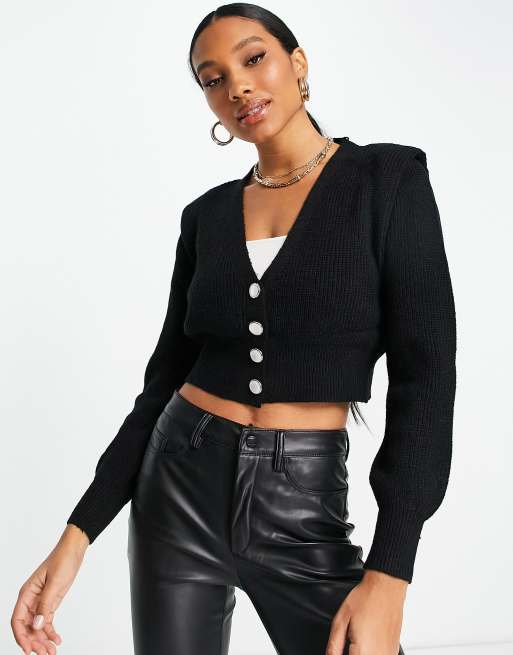 QED London cropped cardigan in black