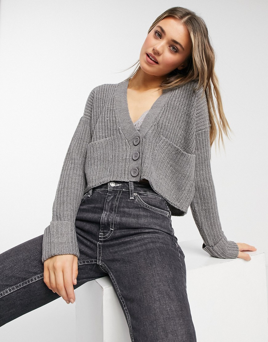 QED London cropped cardigan in gray heather-Grey