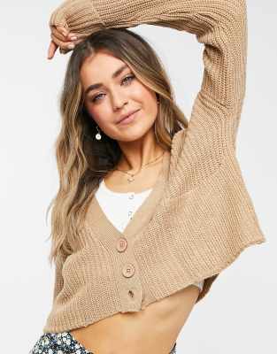 cropped camel cardigan