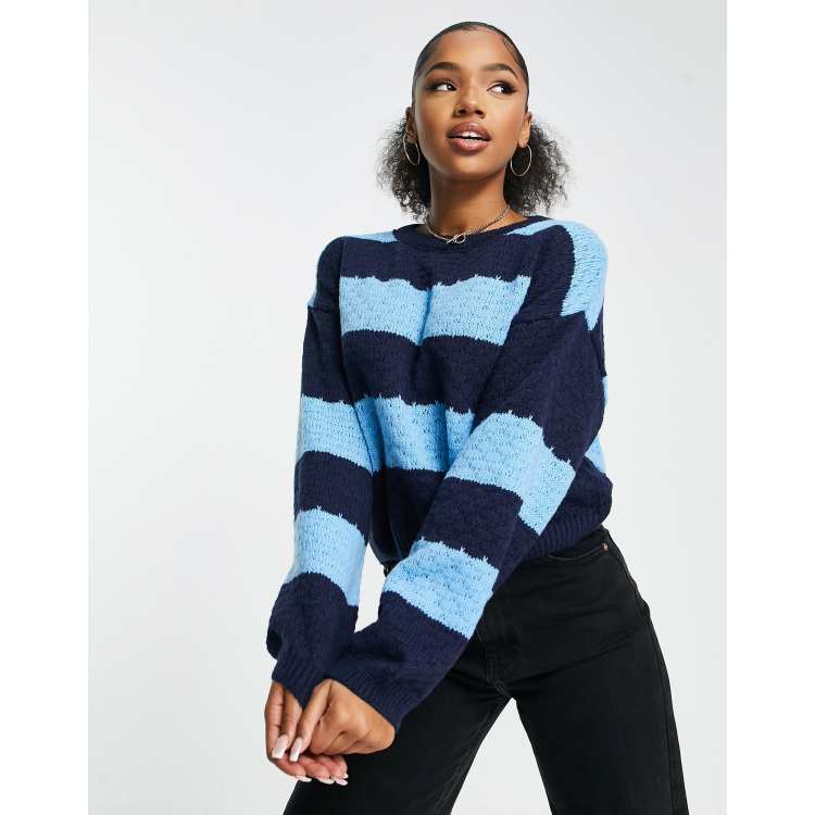 QED London cropped jumper in blue stripe | ASOS