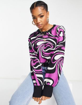 QED London cropped jumper in marble swirl print