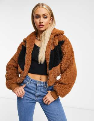 cropped teddy jacket black