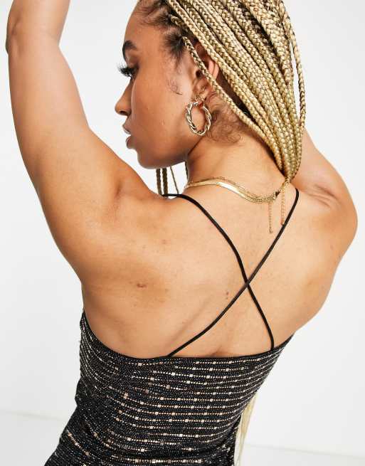 QED London cross back midi dress with mirrored embellishment, 2 of 4
