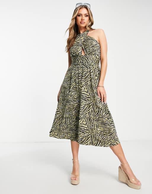 QED London cross front midi dress in zebra print
