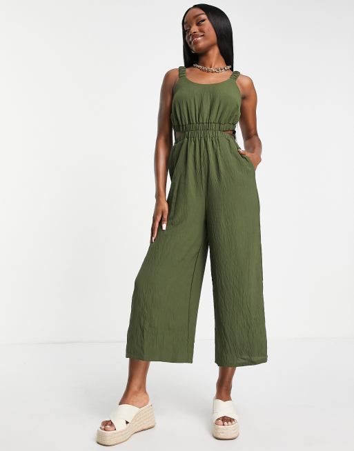 QED London cut out side jumpsuit in khaki | ASOS