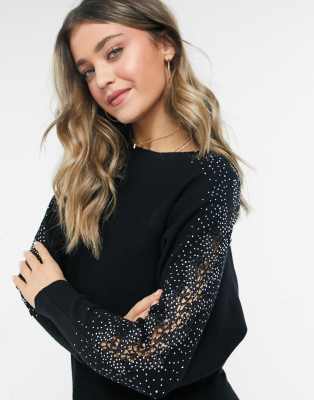 diamante sleeve jumper