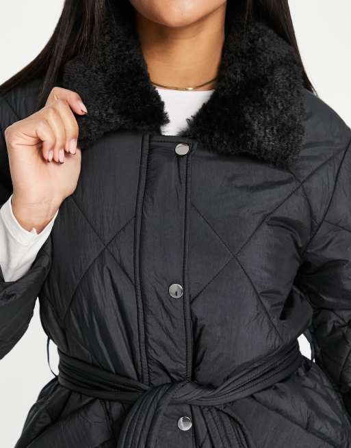 Black belted 2024 quilted coat