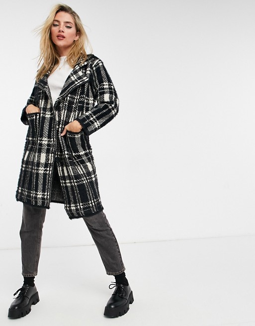 QED London double breasted coat in check