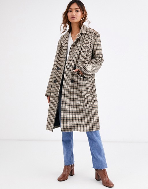 QED London double breasted coat in heritage check