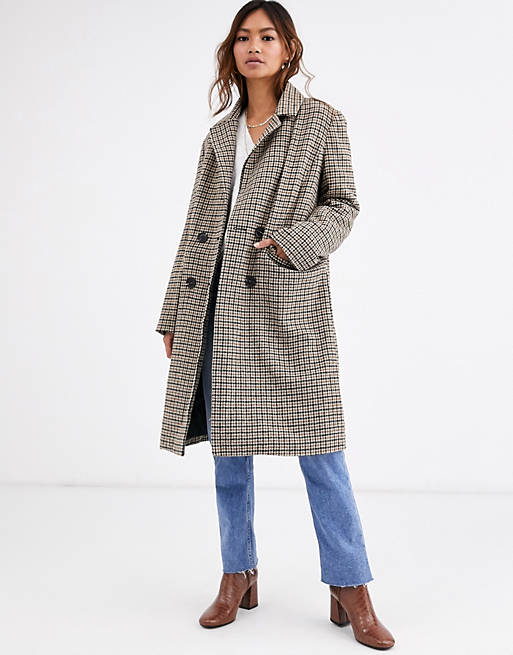 QED London double breasted coat in heritage check | ASOS