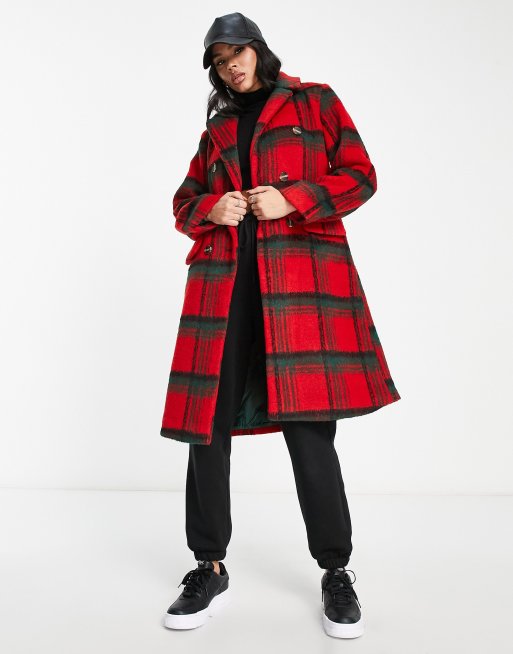 Red checked hot sale coat womens