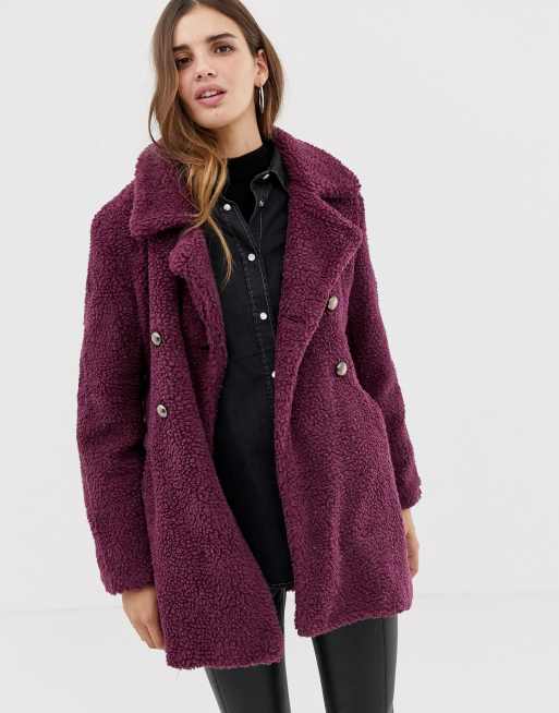 QED London double breasted maxi teddy coat | ASOS