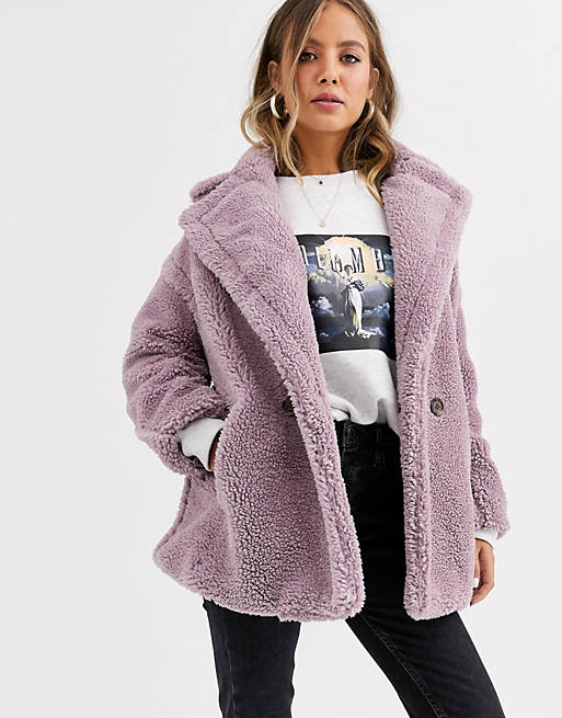 QED London double breasted teddy coat | ASOS