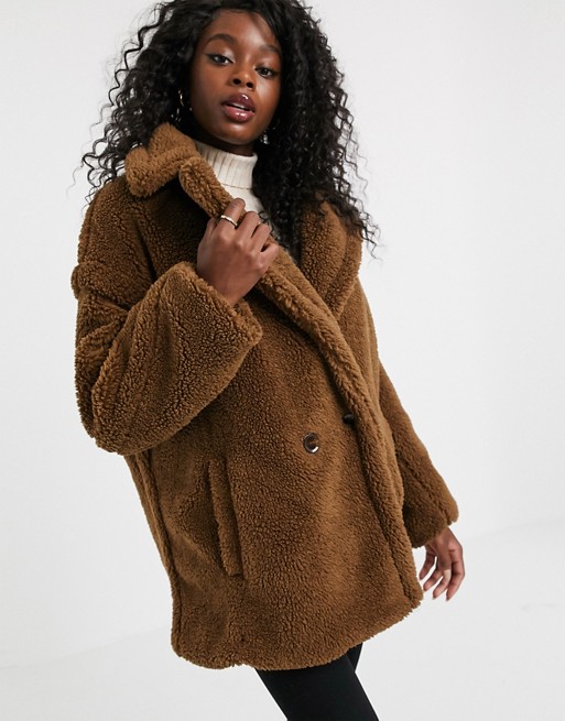 QED London double breasted teddy coat