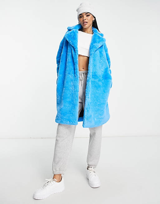 QED London faux fur coat in blue