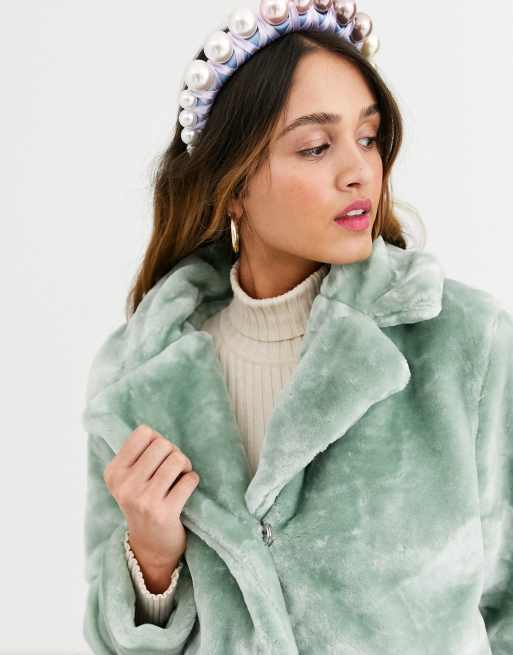 Mint green 2025 faux fur coat