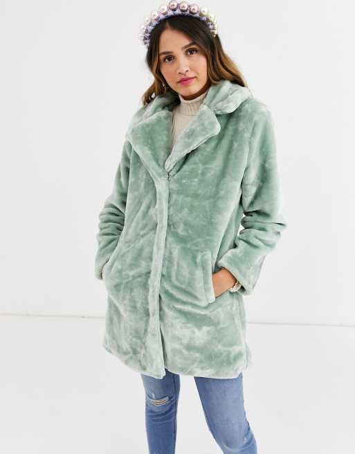 Mint green 2025 faux fur coat