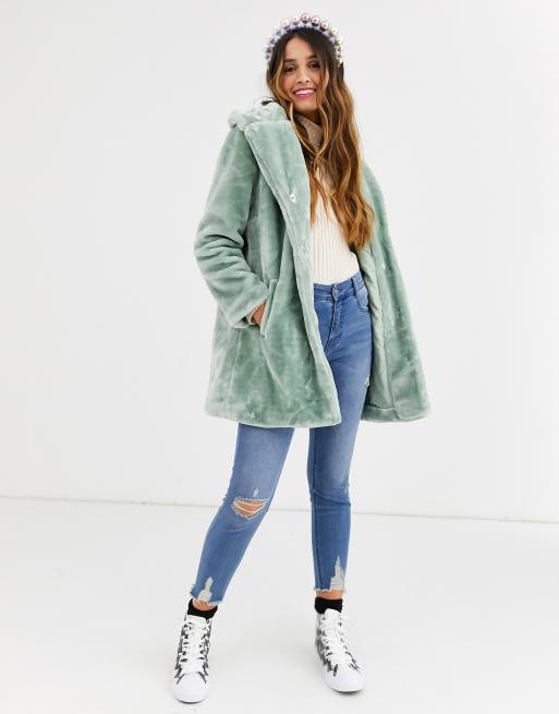 Mint green faux outlet fur coat