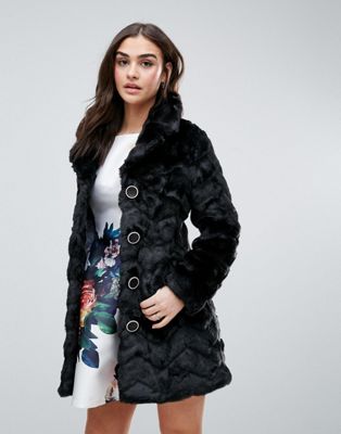 QED London Faux Fur Coat